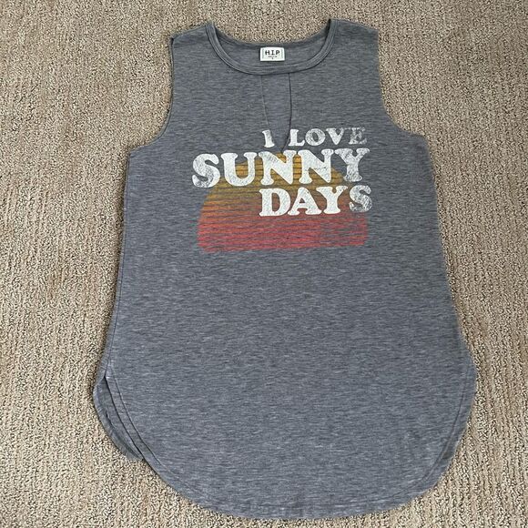 H.I.P. Grey “I Love Sunny Days” Keyhole Tank Top - Picture 1 of 6
